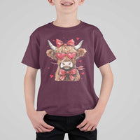 Funny Western Highland Cow Farm Valentine T Shirt For Kid