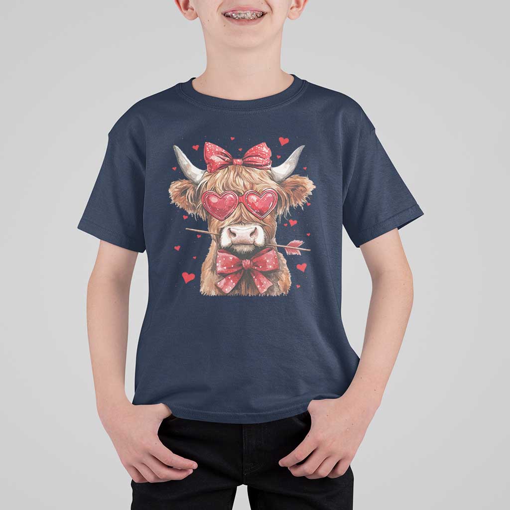 Funny Western Highland Cow Farm Valentine T Shirt For Kid