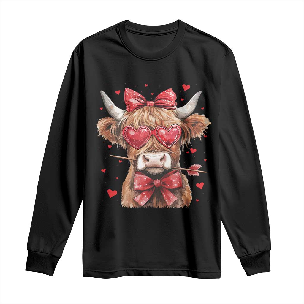 Funny Western Highland Cow Farm Valentine Long Sleeve Shirt