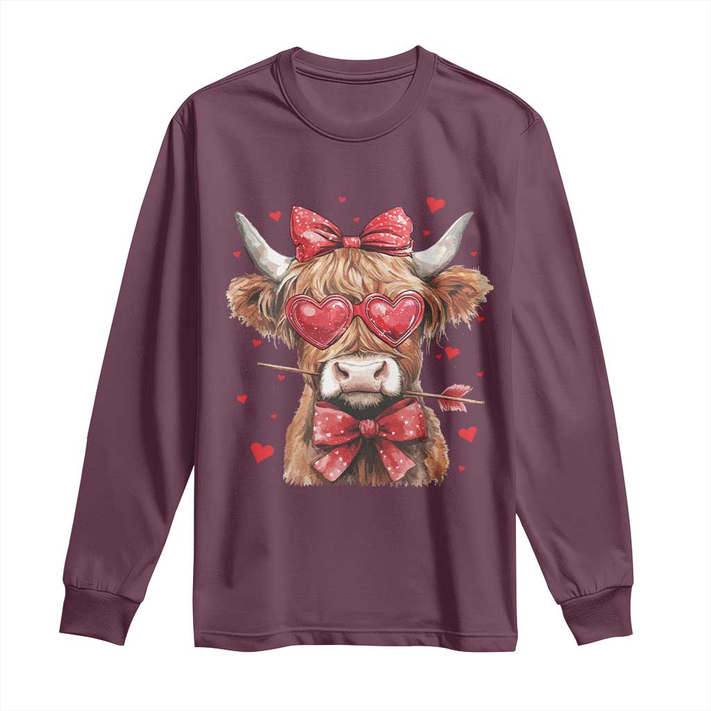 Funny Western Highland Cow Farm Valentine Long Sleeve Shirt