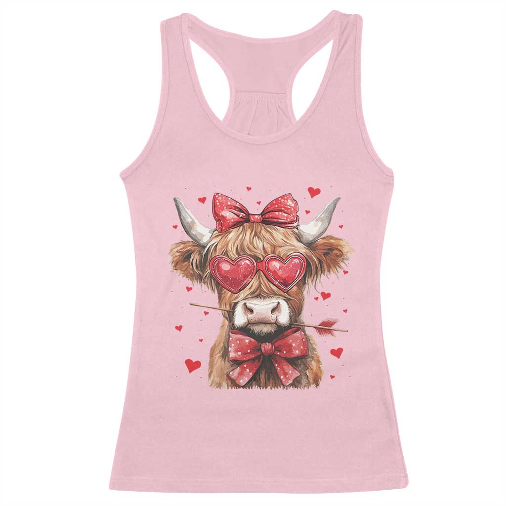 Funny Western Highland Cow Farm Valentine Racerback Tank Top