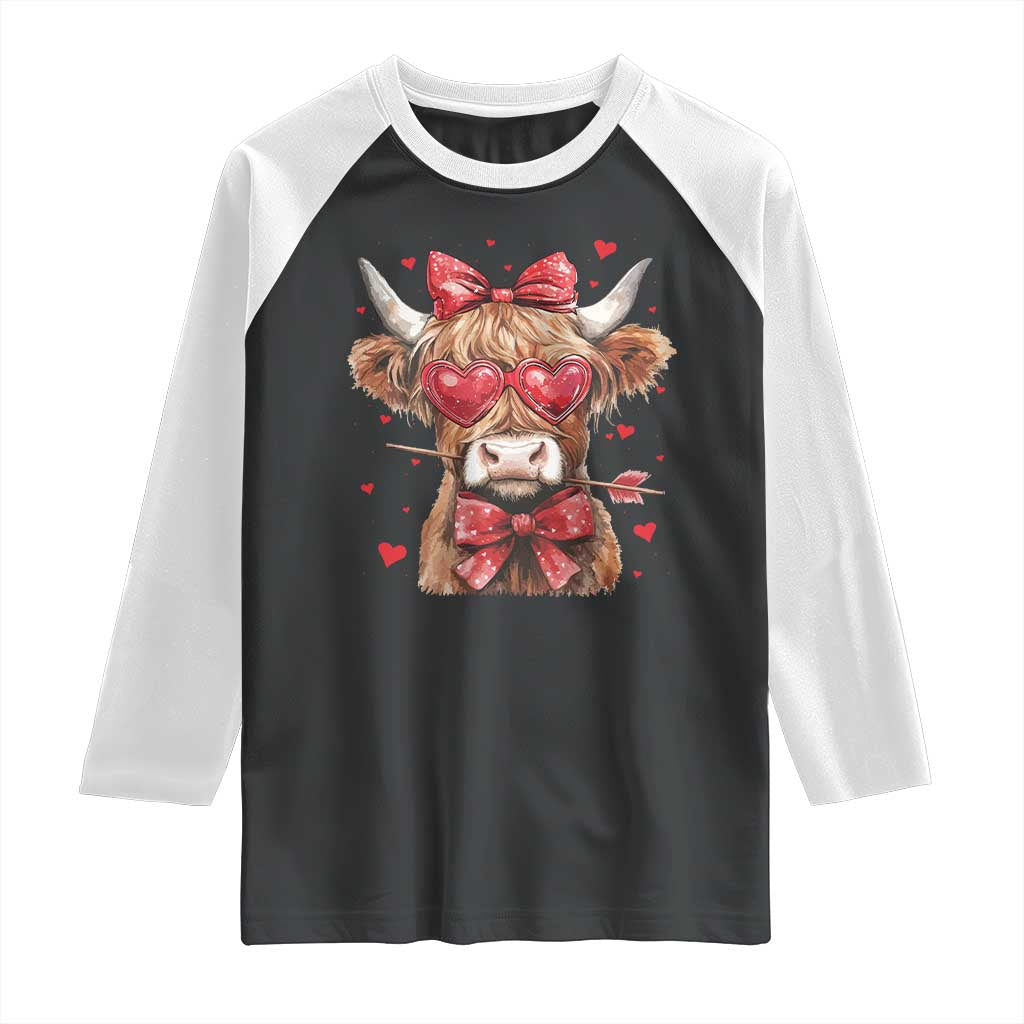 Funny Western Highland Cow Farm Valentine Raglan Shirt