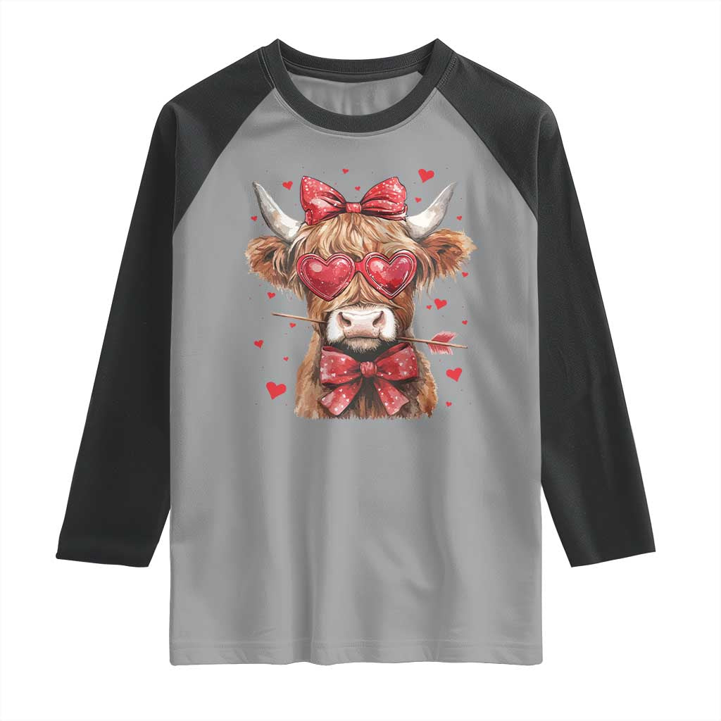 Funny Western Highland Cow Farm Valentine Raglan Shirt