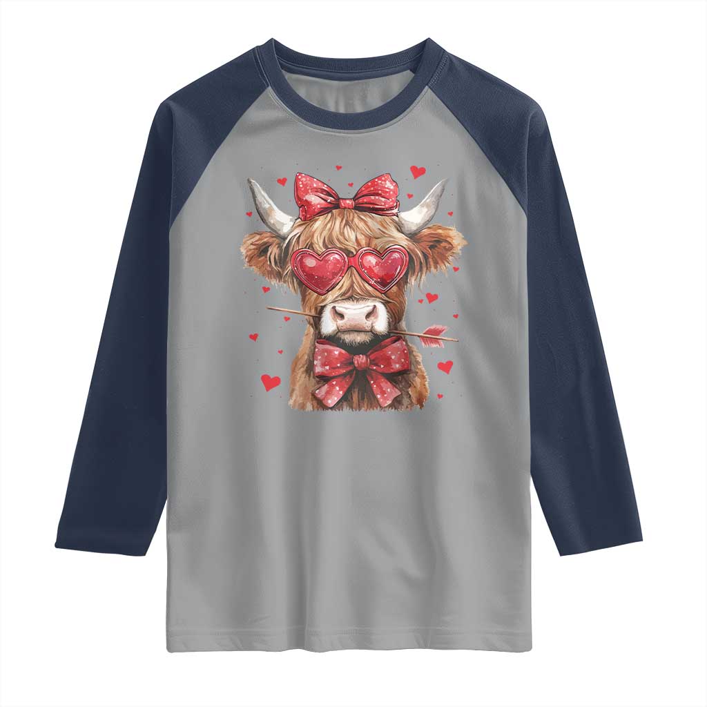 Funny Western Highland Cow Farm Valentine Raglan Shirt
