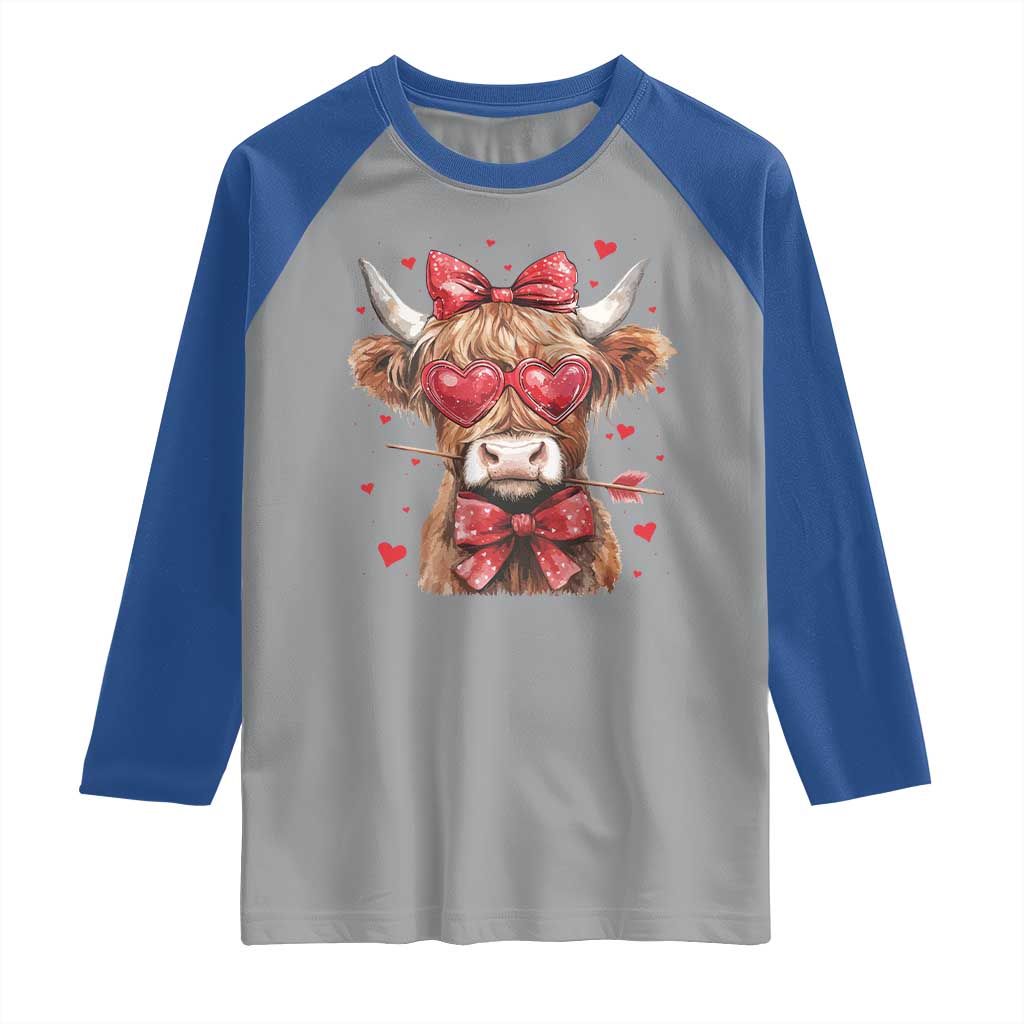 Funny Western Highland Cow Farm Valentine Raglan Shirt