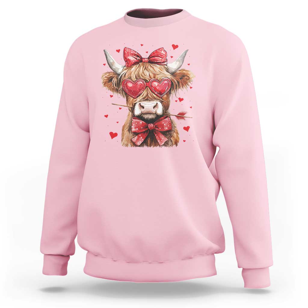 Funny Western Highland Cow Farm Valentine Sweatshirt