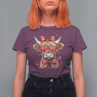 Funny Western Highland Cow Farm Valentine T Shirt For Women