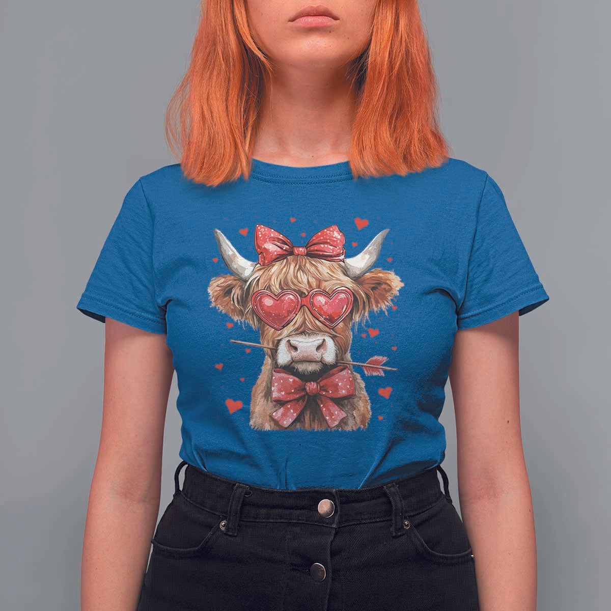 Funny Western Highland Cow Farm Valentine T Shirt For Women