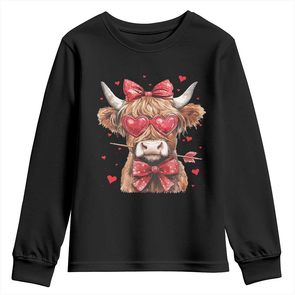 Funny Western Highland Cow Farm Valentine Youth Sweatshirt