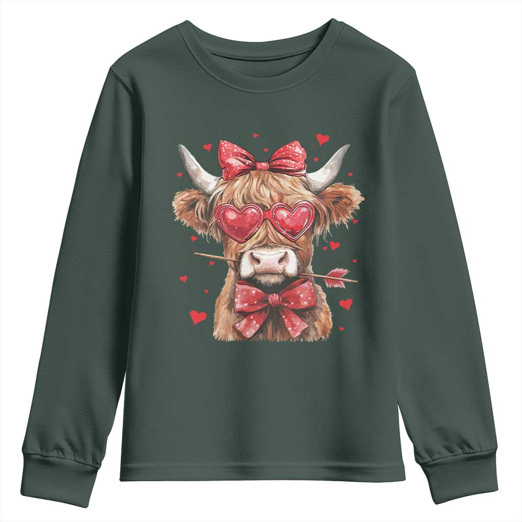 Funny Western Highland Cow Farm Valentine Youth Sweatshirt