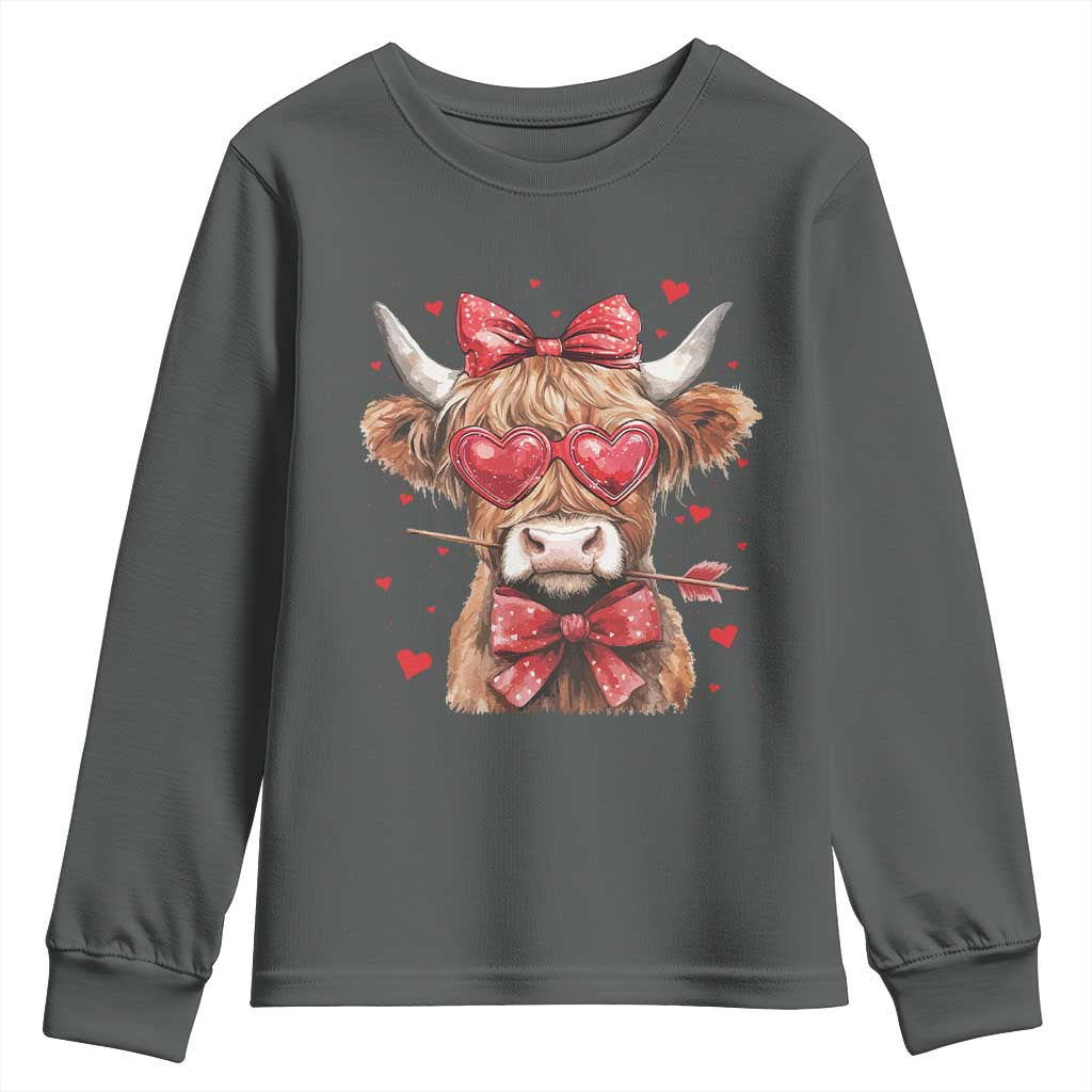 Funny Western Highland Cow Farm Valentine Youth Sweatshirt