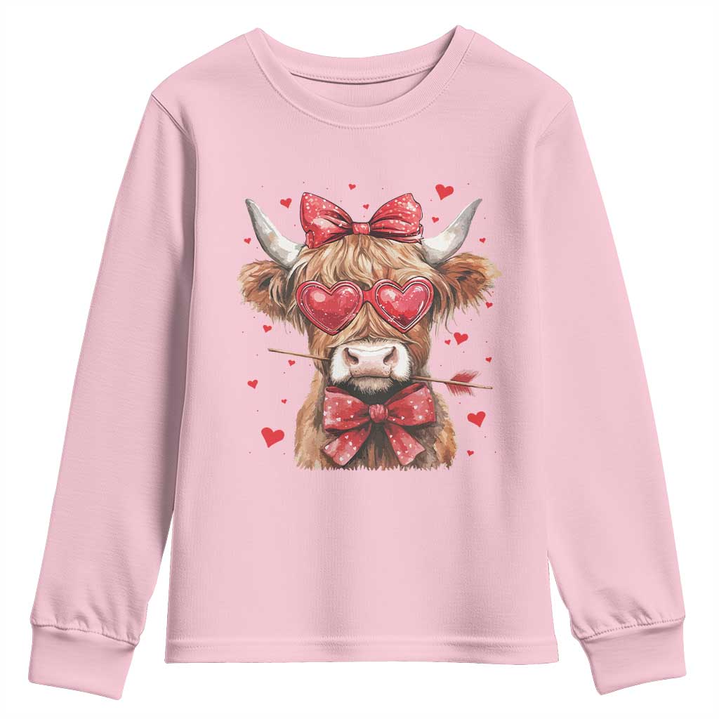 Funny Western Highland Cow Farm Valentine Youth Sweatshirt