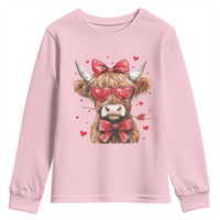 Funny Western Highland Cow Farm Valentine Youth Sweatshirt