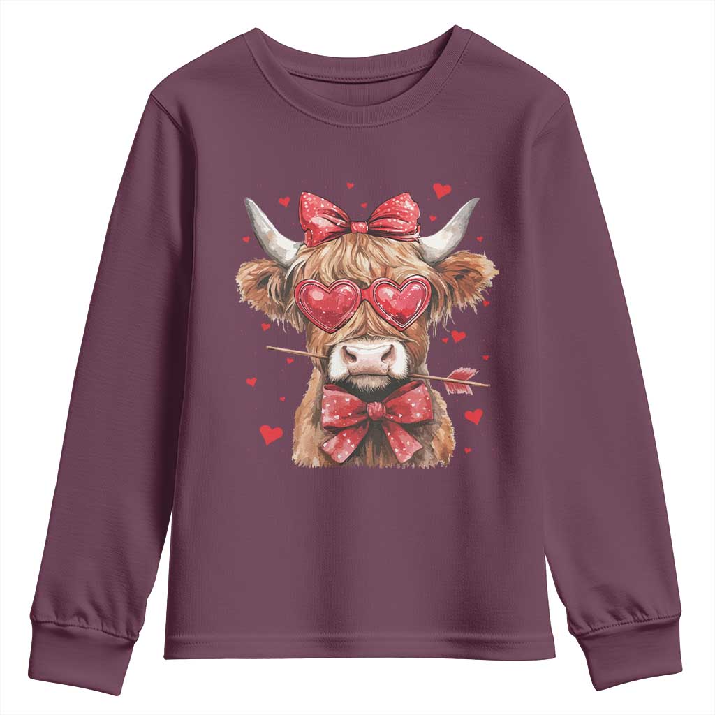 Funny Western Highland Cow Farm Valentine Youth Sweatshirt