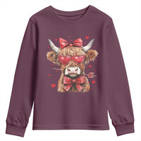 Funny Western Highland Cow Farm Valentine Youth Sweatshirt