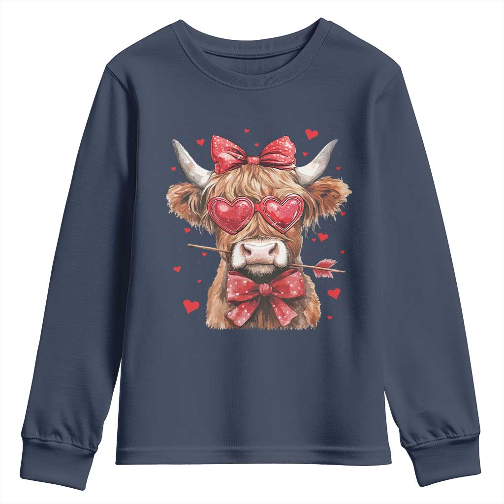 Funny Western Highland Cow Farm Valentine Youth Sweatshirt