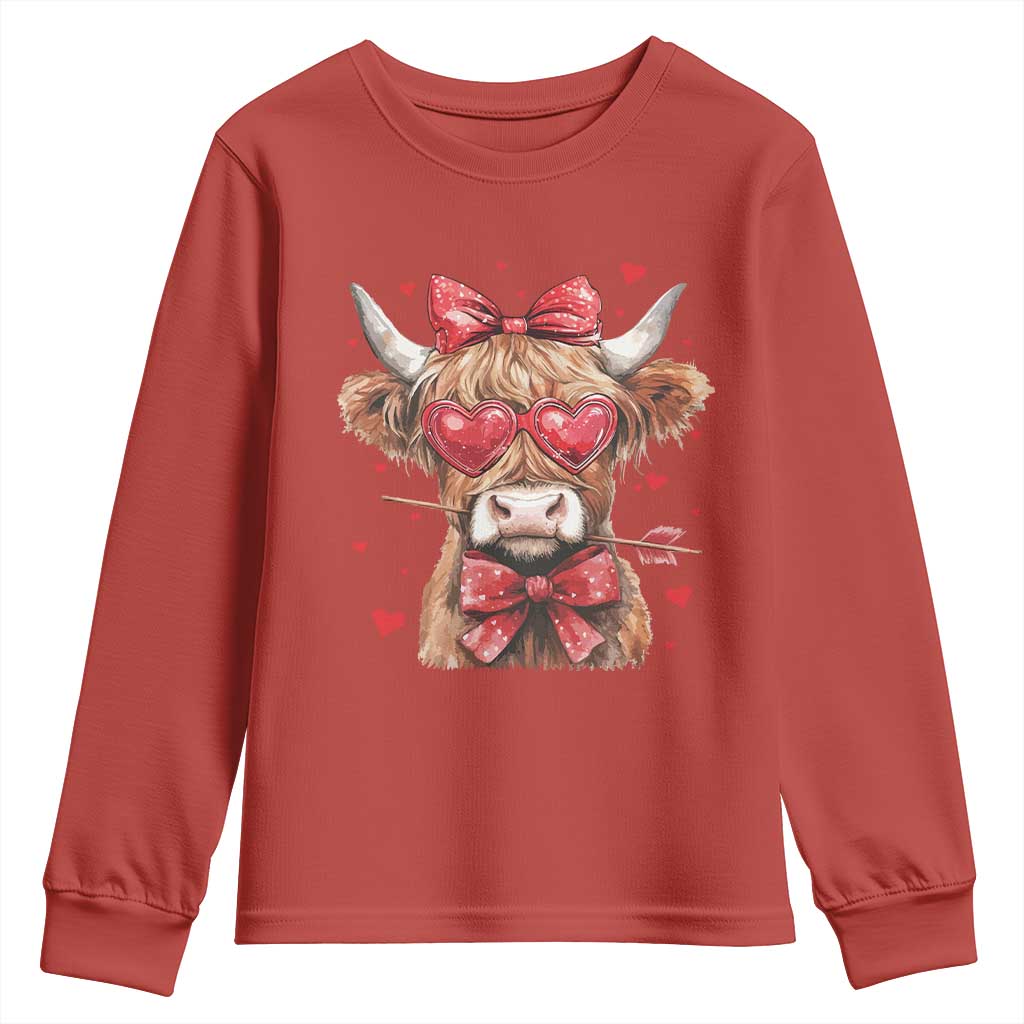 Funny Western Highland Cow Farm Valentine Youth Sweatshirt