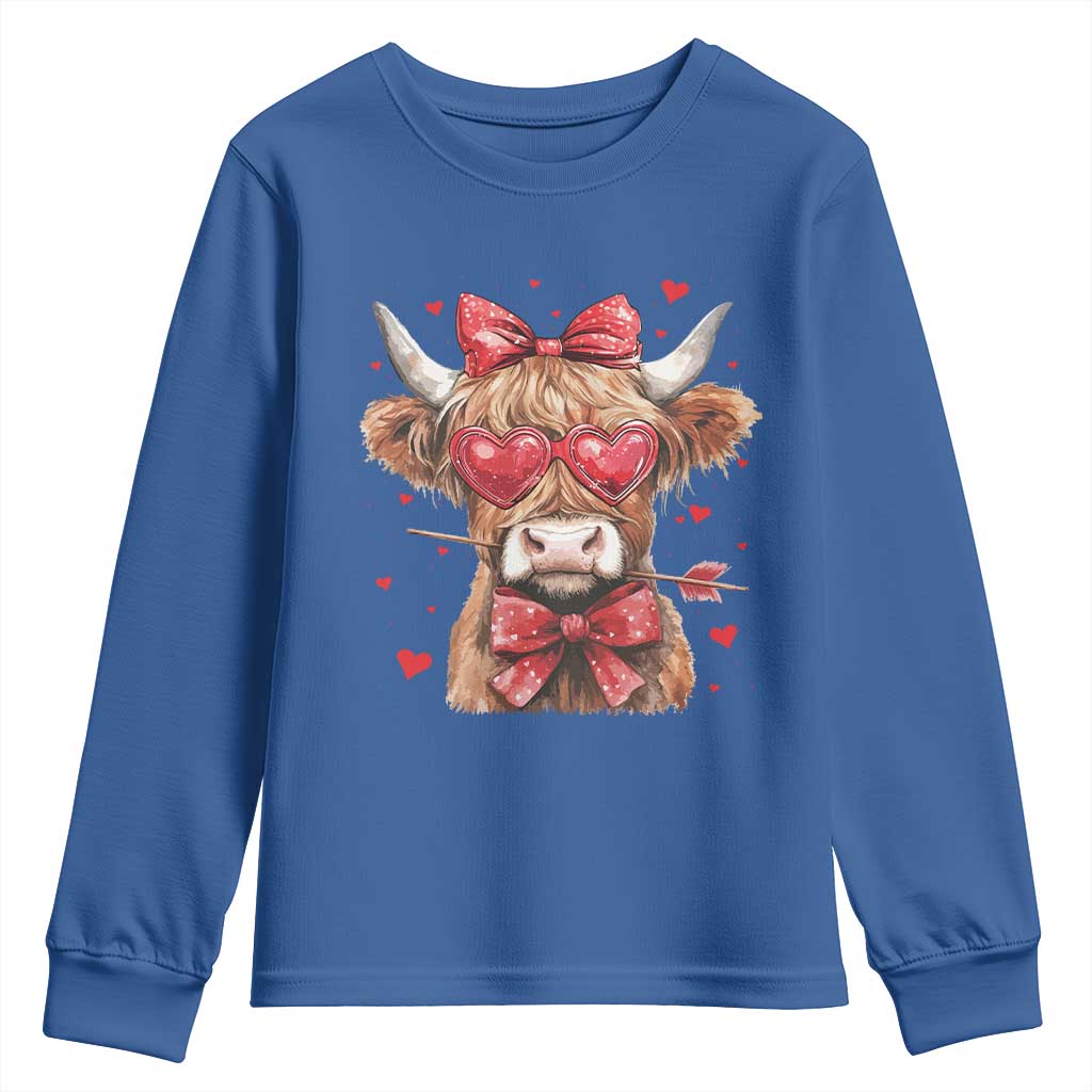 Funny Western Highland Cow Farm Valentine Youth Sweatshirt