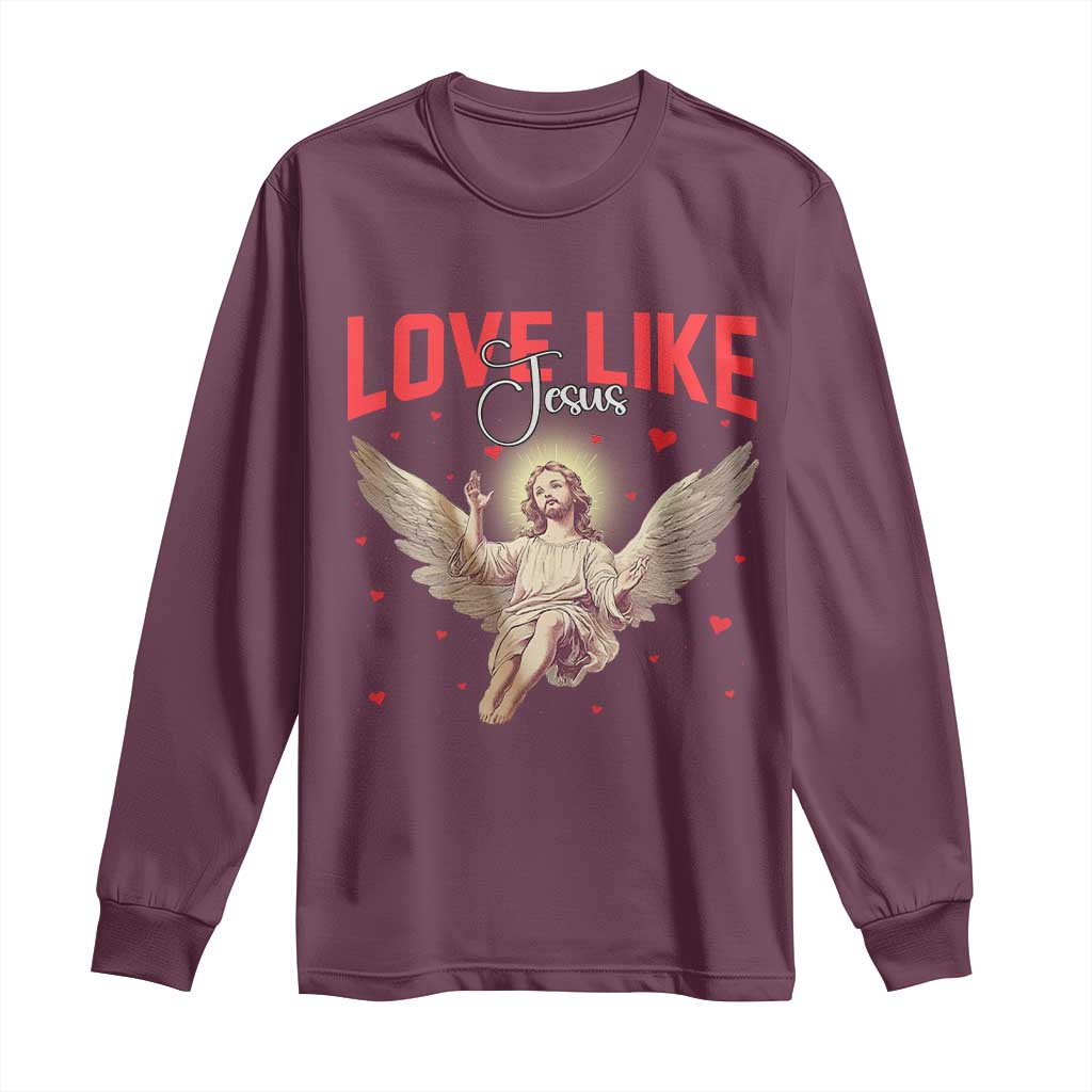 Funny Love Like Jesus Valentine's Day Long Sleeve Shirt Christian Religious Cupid God Bible Verses