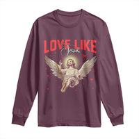 Funny Love Like Jesus Valentine's Day Long Sleeve Shirt Christian Religious Cupid God Bible Verses