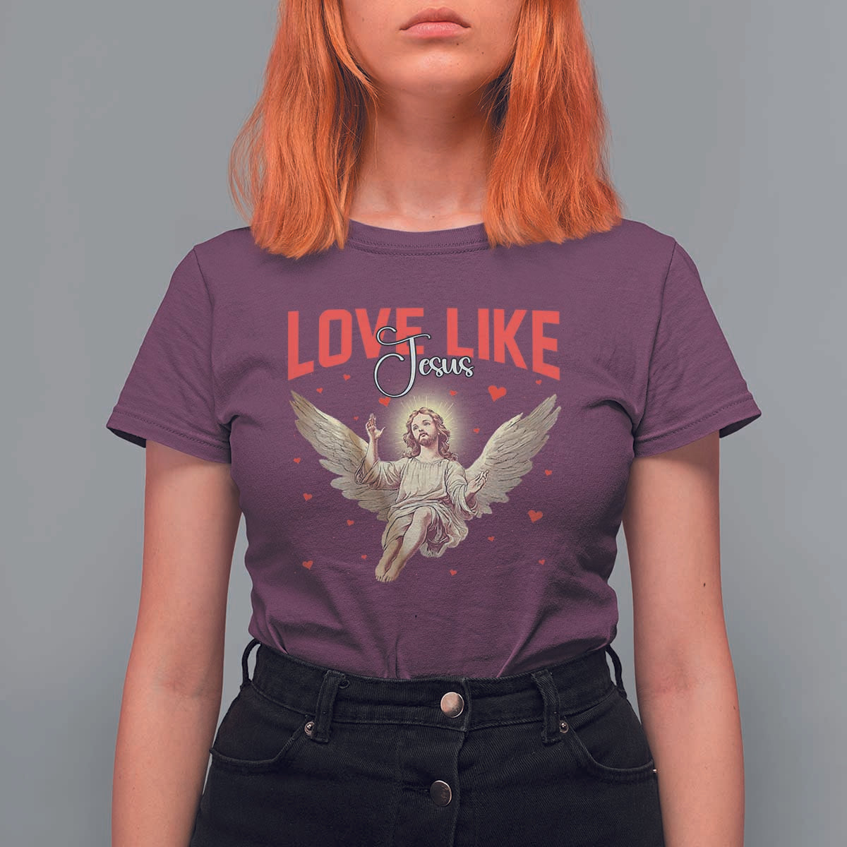 Funny Love Like Jesus Valentine's Day T Shirt For Women Christian Religious Cupid God Bible Verses
