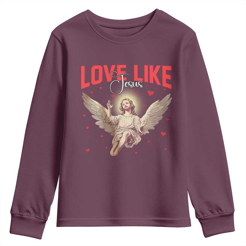 Funny Love Like Jesus Valentine's Day Youth Sweatshirt Christian Religious Cupid God Bible Verses