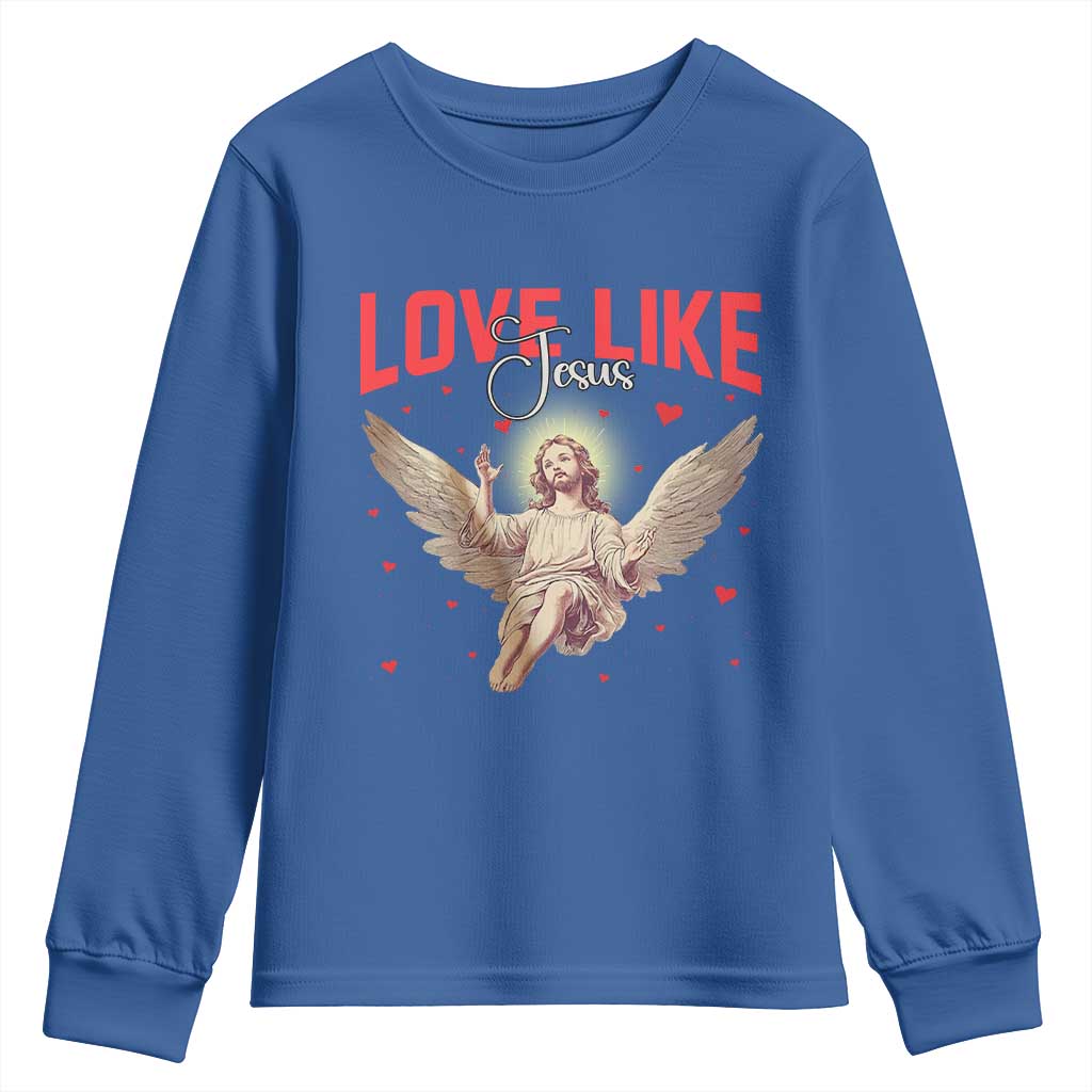 Funny Love Like Jesus Valentine's Day Youth Sweatshirt Christian Religious Cupid God Bible Verses