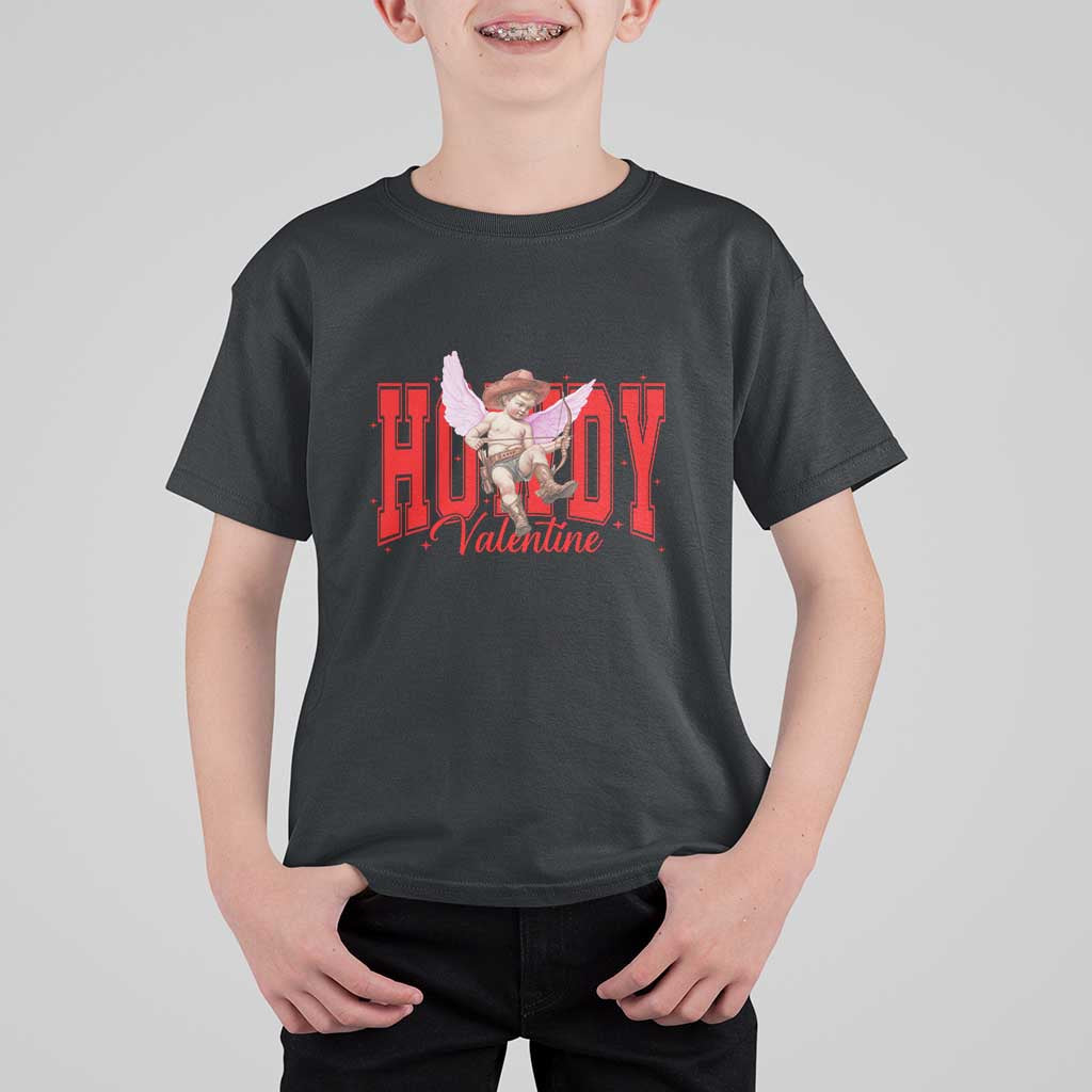 Funny Howdy Valentine T Shirt For Kid Valentine's Day Western Cowboy Cupid