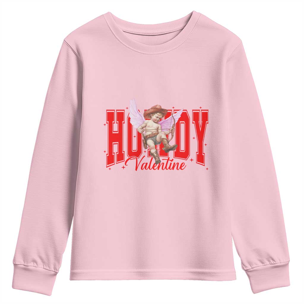 Funny Howdy Valentine Youth Sweatshirt Valentine's Day Western Cowboy Cupid