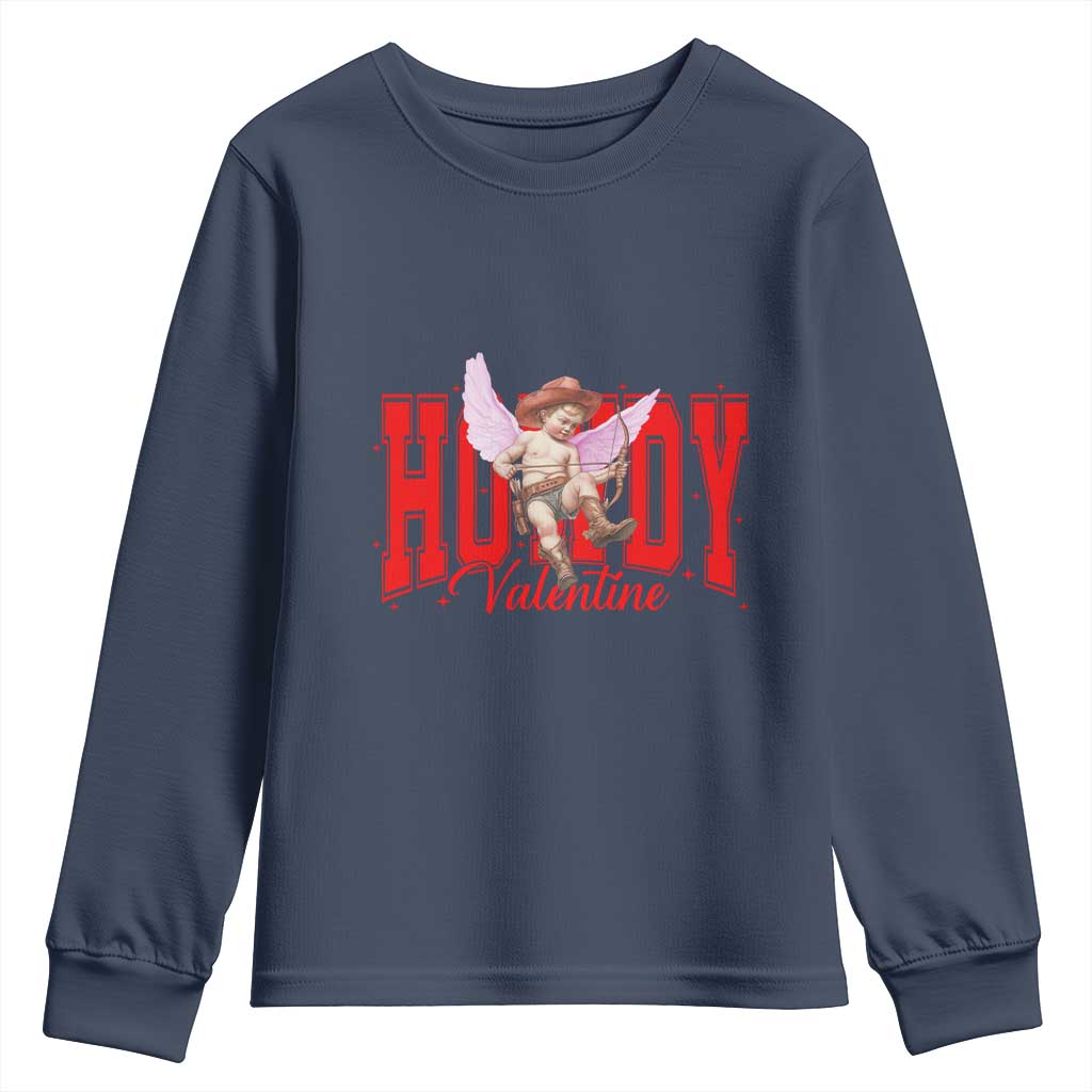 Funny Howdy Valentine Youth Sweatshirt Valentine's Day Western Cowboy Cupid