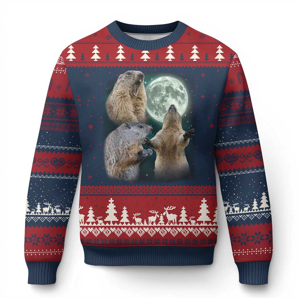 Funny Three Groundhog Moon Groundhog Day Meme Ugly Christmas Sweater - Wonder Print Shop