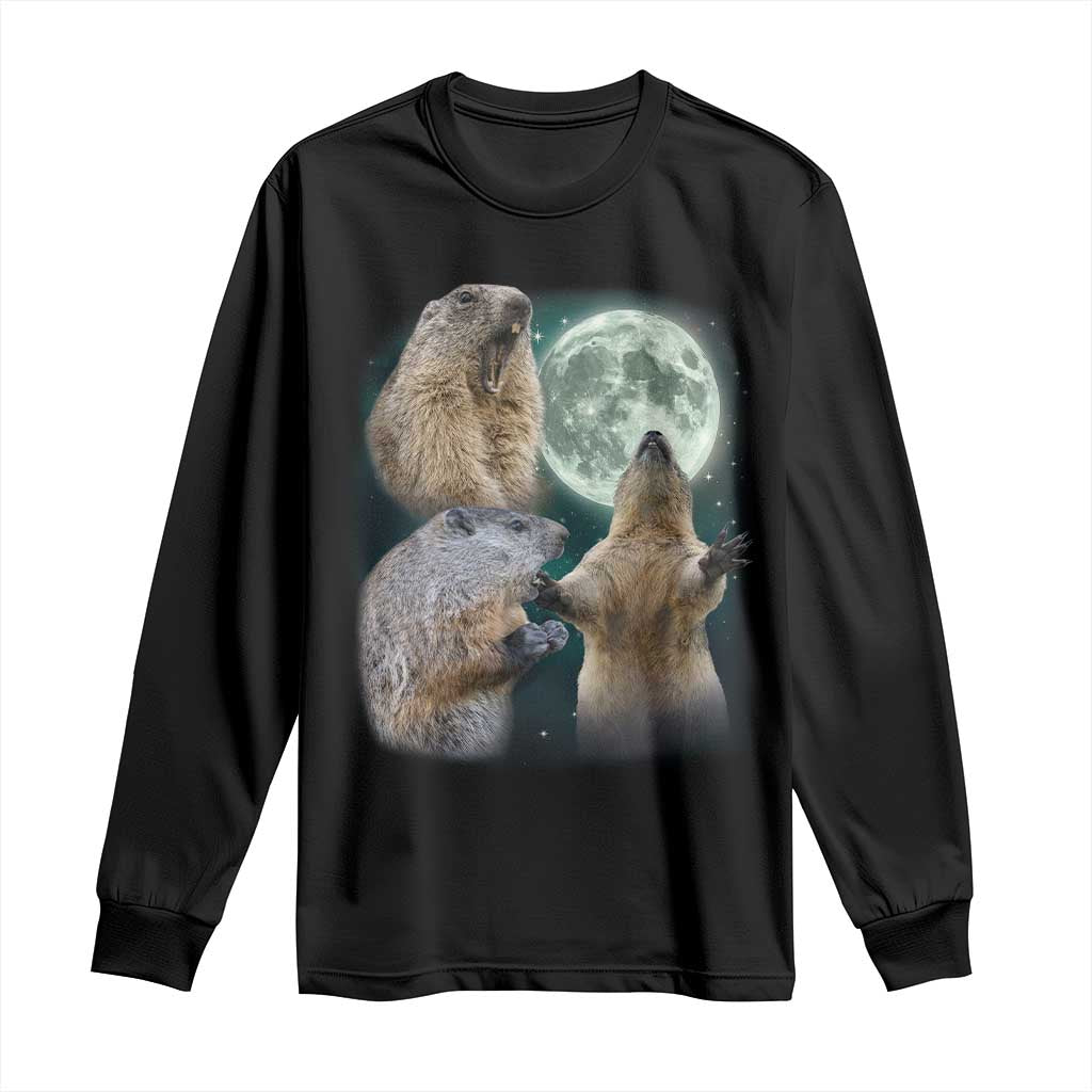 Funny Three Groundhog Moon Groundhog Day Meme Long Sleeve Shirt - Wonder Print Shop