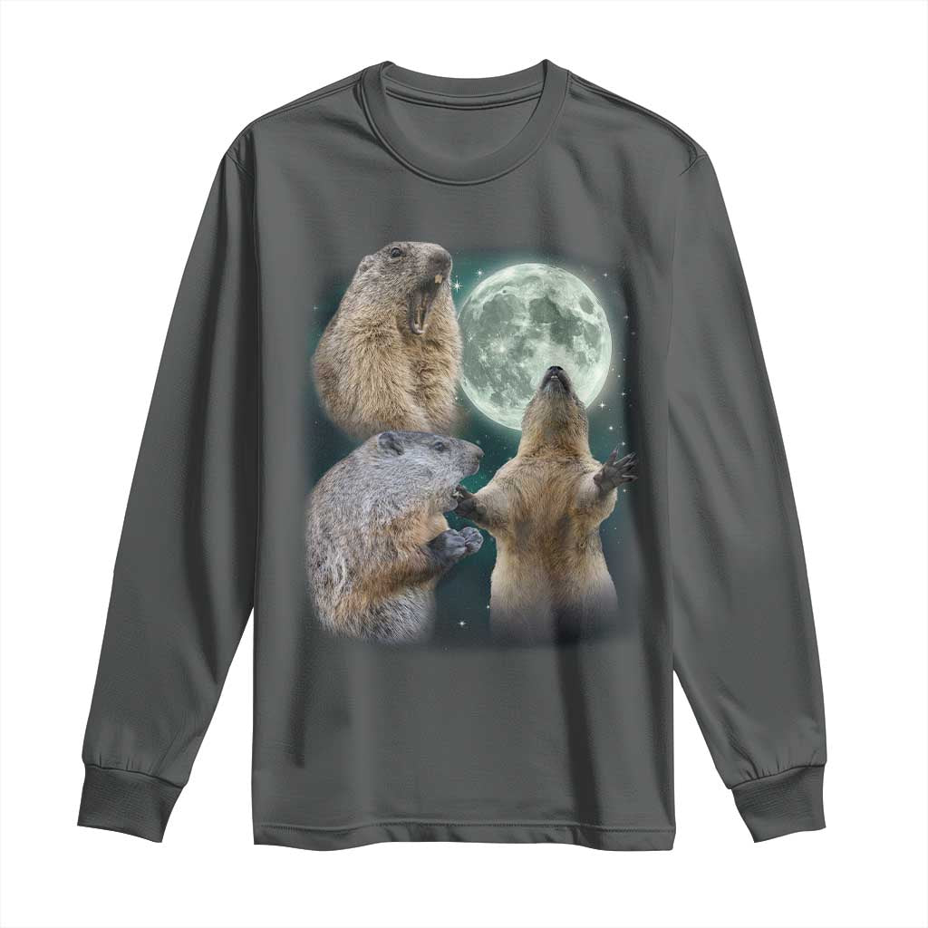Funny Three Groundhog Moon Groundhog Day Meme Long Sleeve Shirt - Wonder Print Shop