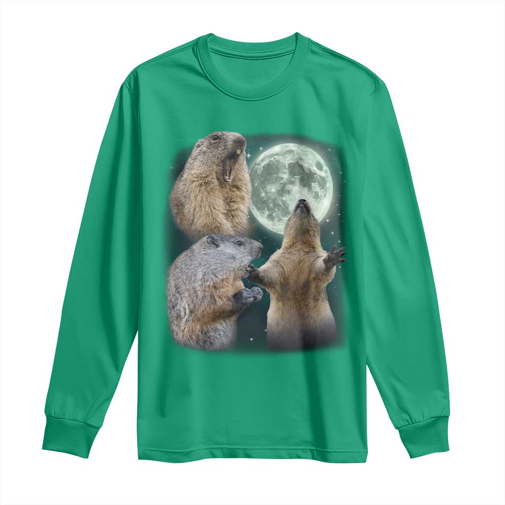 Funny Three Groundhog Moon Groundhog Day Meme Long Sleeve Shirt - Wonder Print Shop