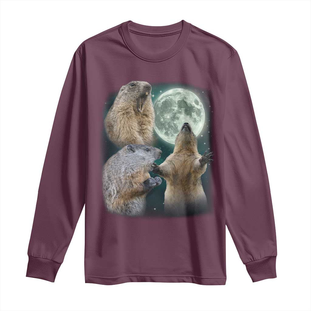 Funny Three Groundhog Moon Groundhog Day Meme Long Sleeve Shirt - Wonder Print Shop