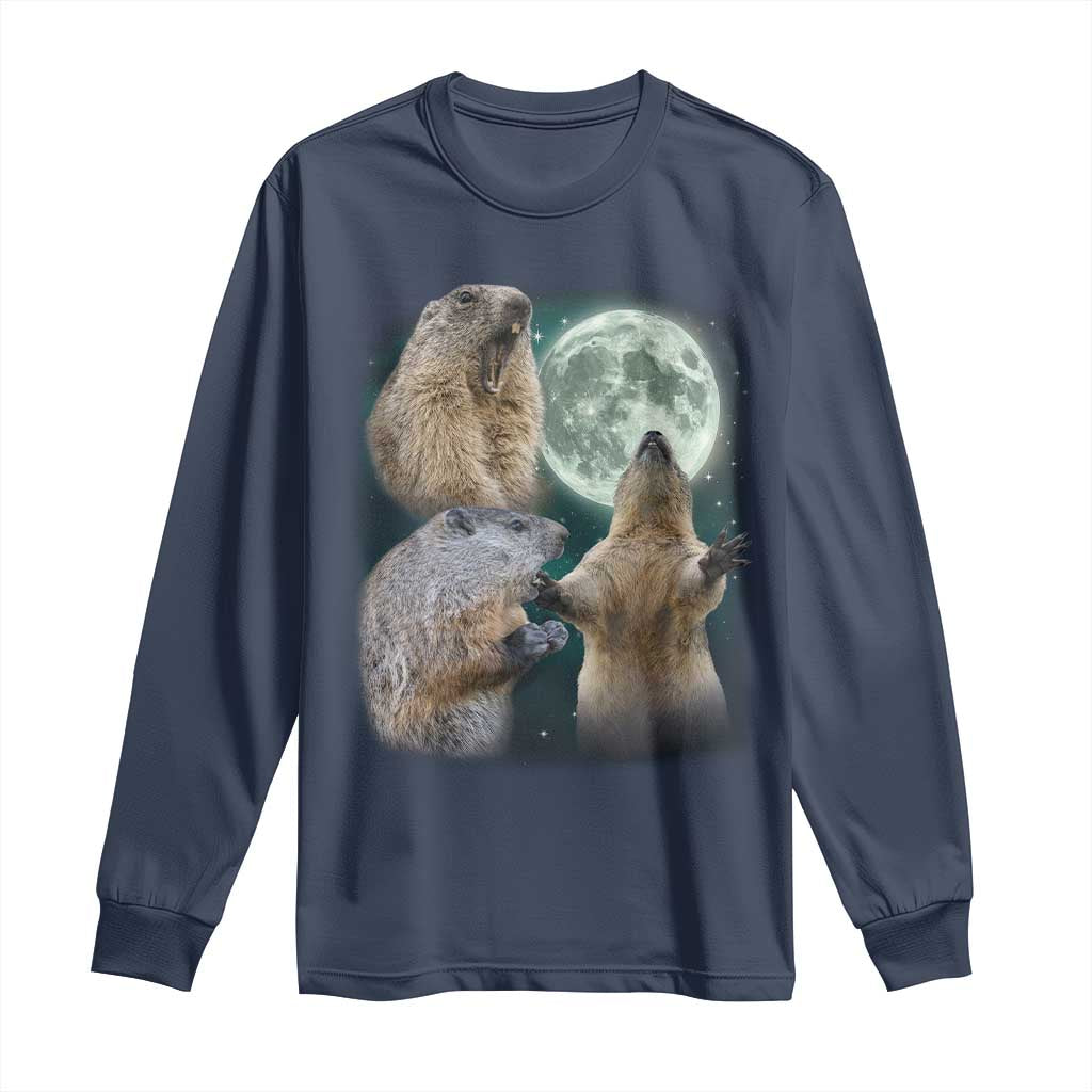 Funny Three Groundhog Moon Groundhog Day Meme Long Sleeve Shirt - Wonder Print Shop