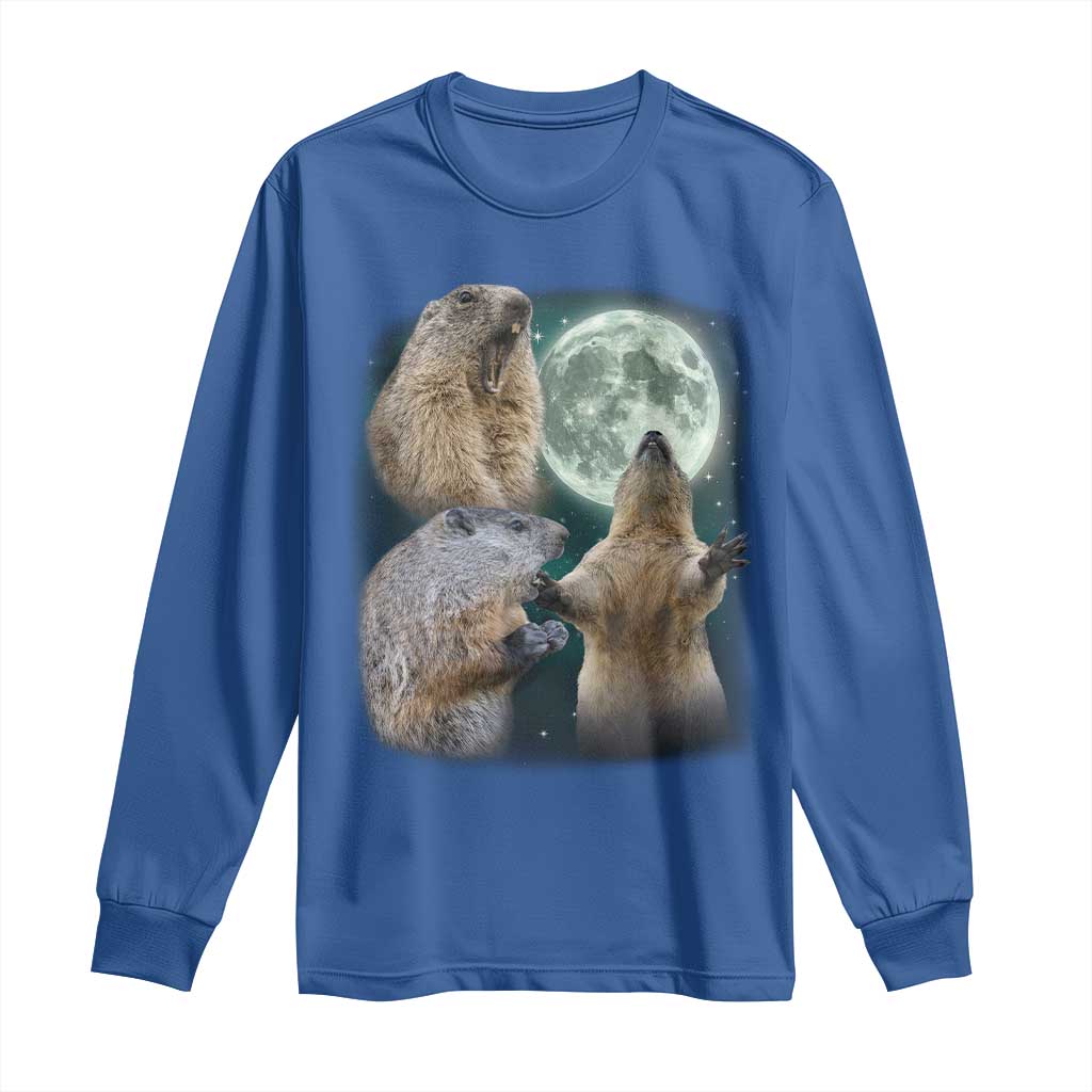 Funny Three Groundhog Moon Groundhog Day Meme Long Sleeve Shirt - Wonder Print Shop