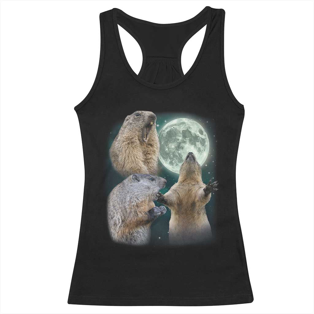 Funny Three Groundhog Moon Groundhog Day Meme Racerback Tank Top - Wonder Print Shop