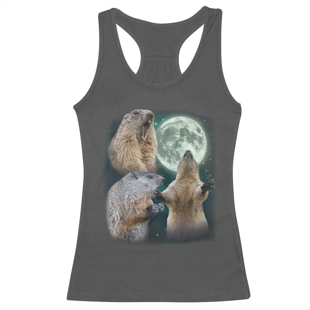 Funny Three Groundhog Moon Groundhog Day Meme Racerback Tank Top - Wonder Print Shop