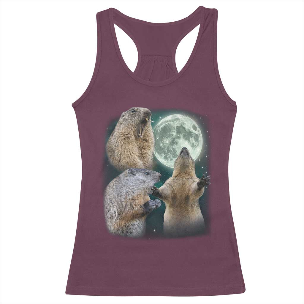 Funny Three Groundhog Moon Groundhog Day Meme Racerback Tank Top - Wonder Print Shop