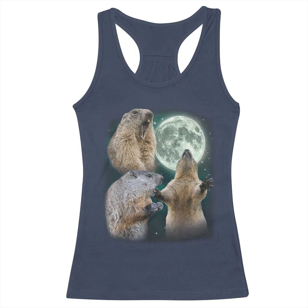 Funny Three Groundhog Moon Groundhog Day Meme Racerback Tank Top - Wonder Print Shop