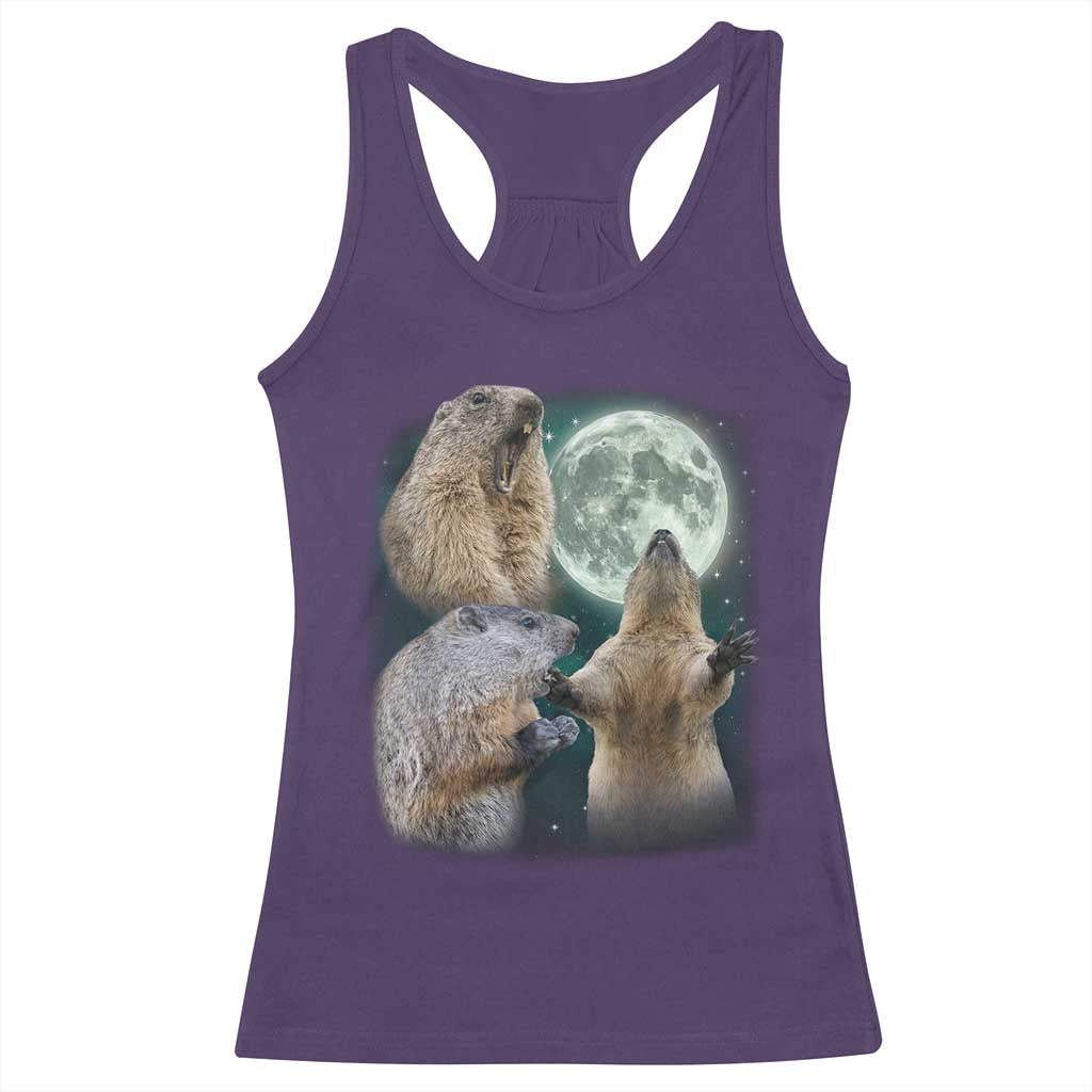 Funny Three Groundhog Moon Groundhog Day Meme Racerback Tank Top - Wonder Print Shop