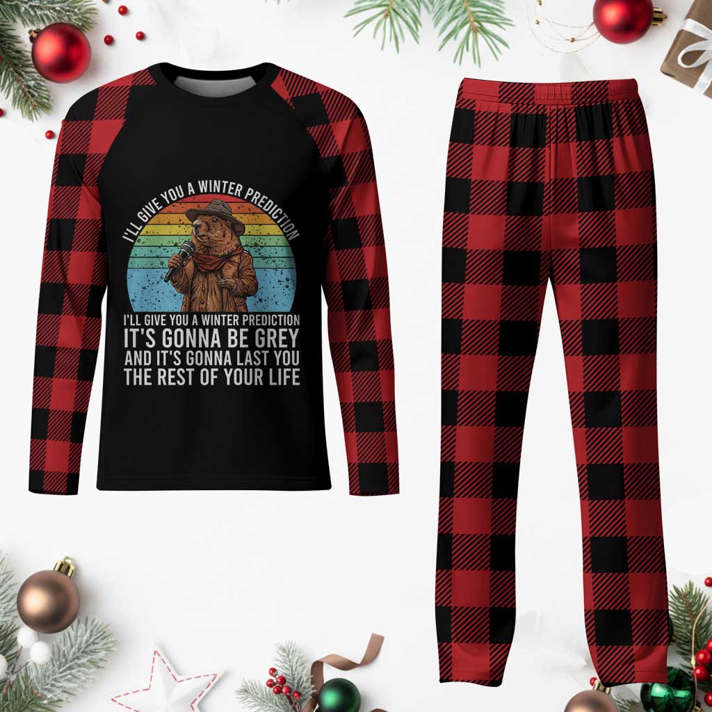 Funny Groundhog Day Plaid Pajama Set I Will Give You A Winter Prediction Woodchuck Movie
