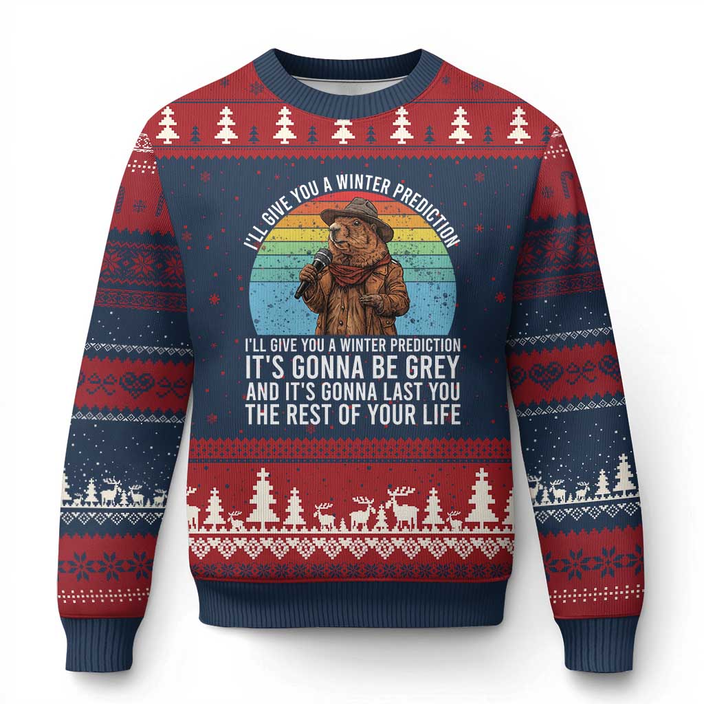 Funny Groundhog Day Ugly Christmas Sweater I Will Give You A Winter Prediction Woodchuck Movie