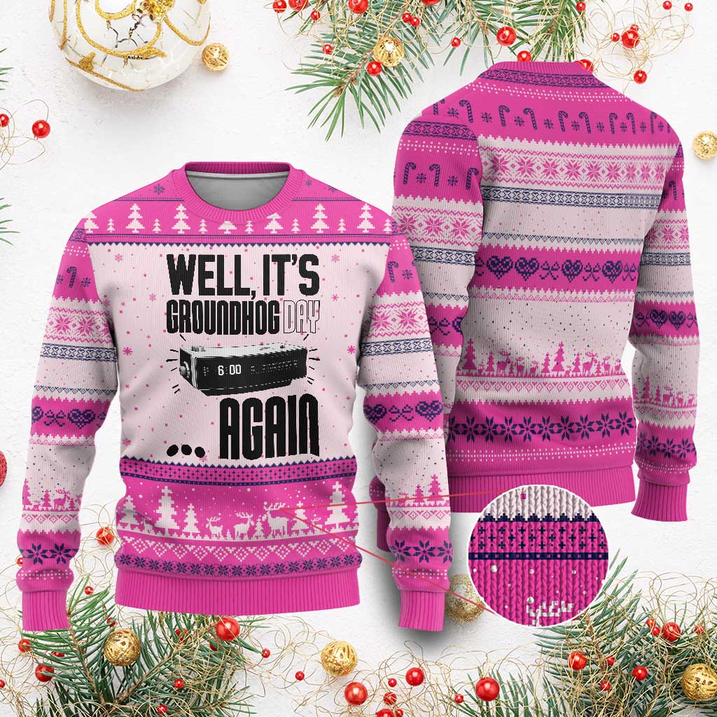 Well Its Groundhog Day Again Ugly Christmas Sweater Funny Woodchuck Groundhog - Wonder Print Shop