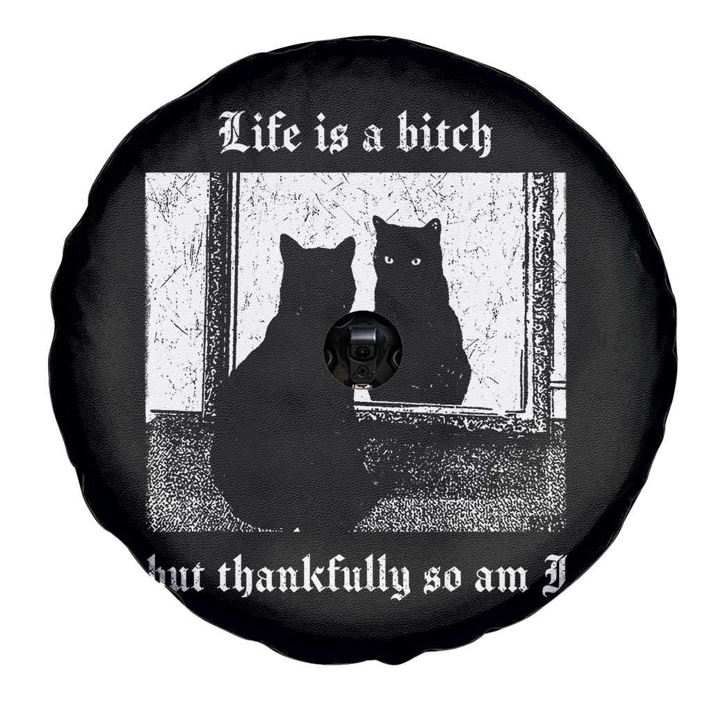 Funny Life Is A Bitch But Thankfully So Am I Spare Tire Cover Black Cat Meme - Wonder Print Shop