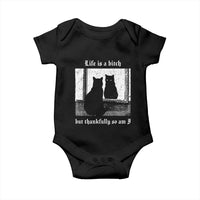 Funny Life Is A Bitch But Thankfully So Am I Baby Onesie Black Cat Meme - Wonder Print Shop
