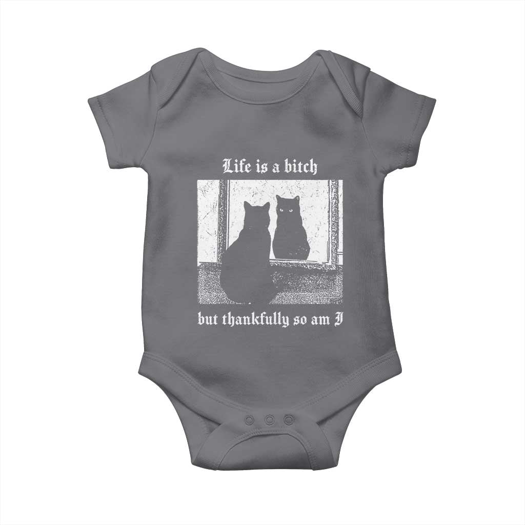 Funny Life Is A Bitch But Thankfully So Am I Baby Onesie Black Cat Meme - Wonder Print Shop