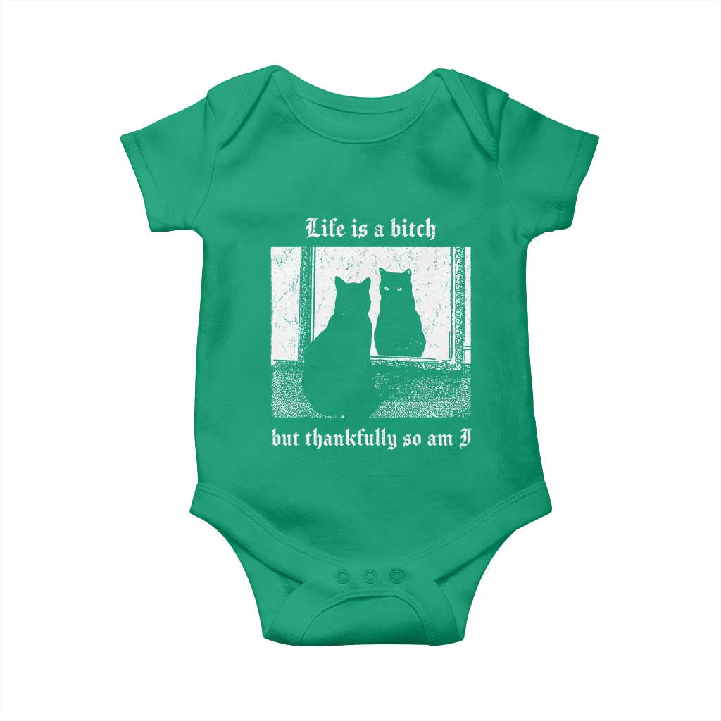 Funny Life Is A Bitch But Thankfully So Am I Baby Onesie Black Cat Meme - Wonder Print Shop