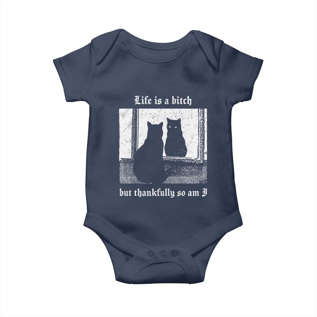 Funny Life Is A Bitch But Thankfully So Am I Baby Onesie Black Cat Meme - Wonder Print Shop
